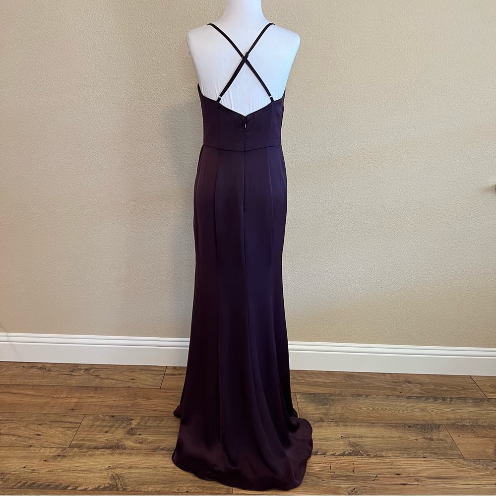David's Bridal {Plum} Spaghetti Strap Crepe-Back Satin Bridesmaid Dress | Sz 4 - Picture 4 of 12